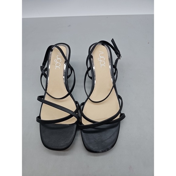 Sugar Shoes - Sugar Nacole‎ Low Heel Sandal Black Size 9 M STRAPBACK EUC